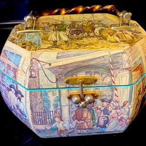 Rare Vintage Anton Pieck Octagon Wooden Decoupage Box Purse - Boston Harbor